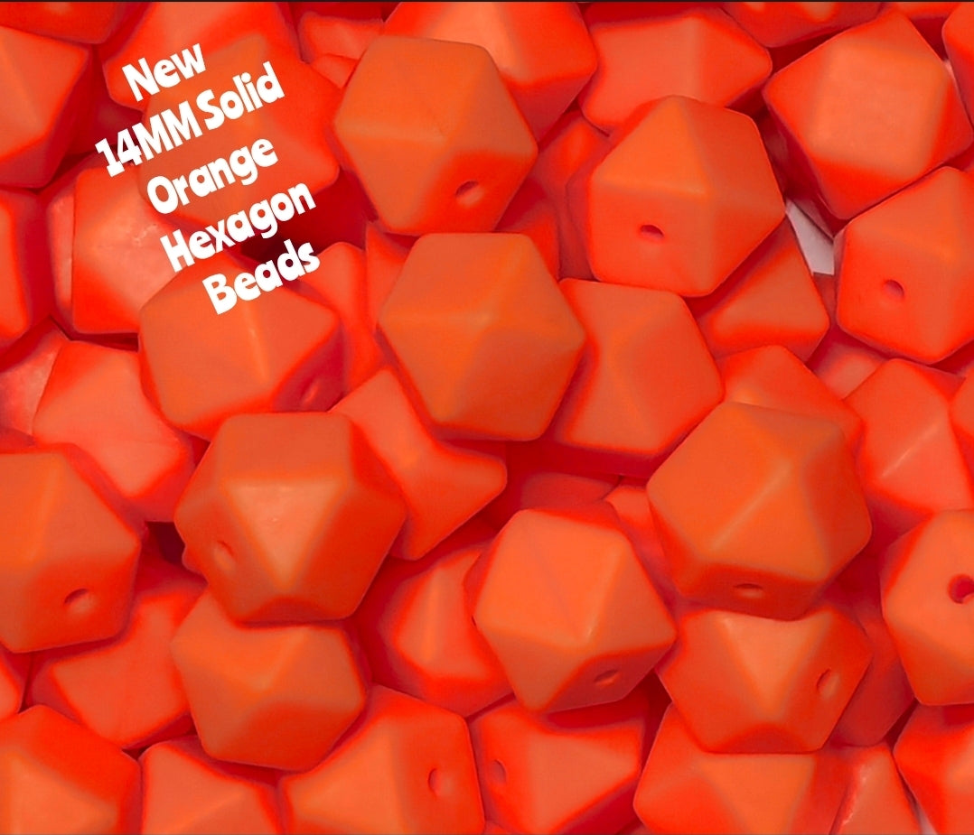 1 Count DIY Beads 14MM Solid Orange Hexagon Beads