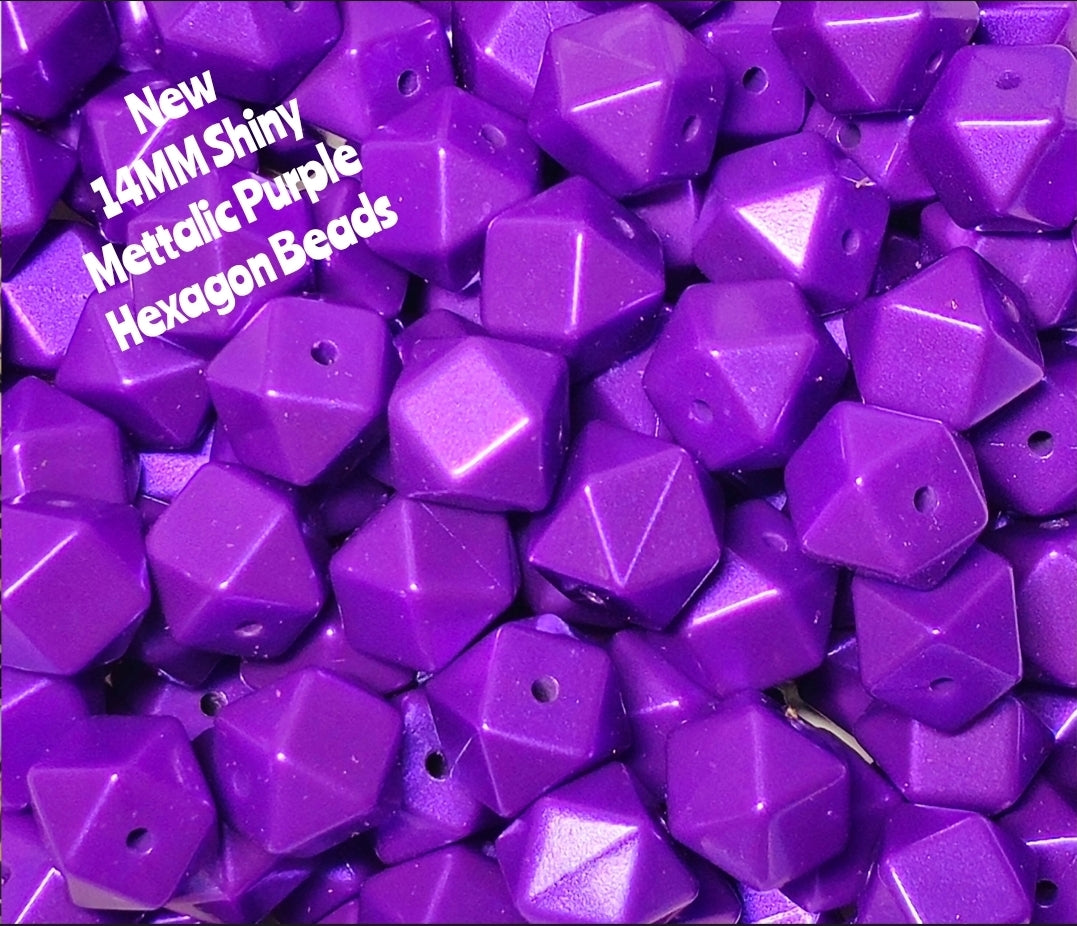 1 Count DIY Beads 14MM Mettalic PURPLE Hexagon