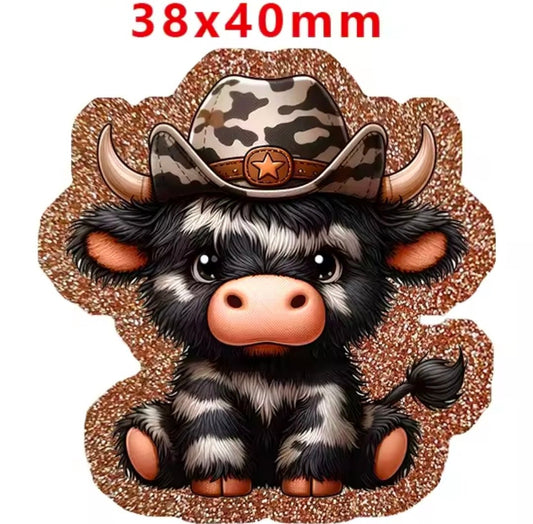 Glitter Acrylic Flatback- Acrylic Planer Resin Charm Western Boy Cow