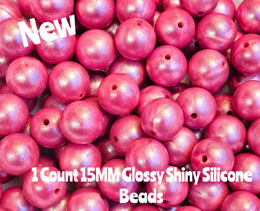 15mm DIY Silicone Beads Glossy Shiny Solids 1 Count Marbel Purple