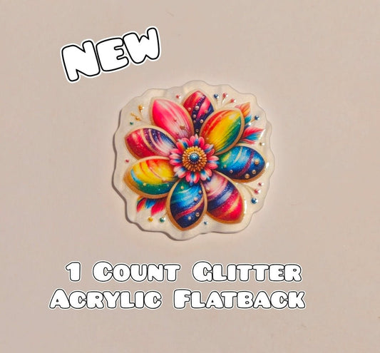 Glitter Acrylic Flatback- Acrylic Planer Resin Charm-Flowers