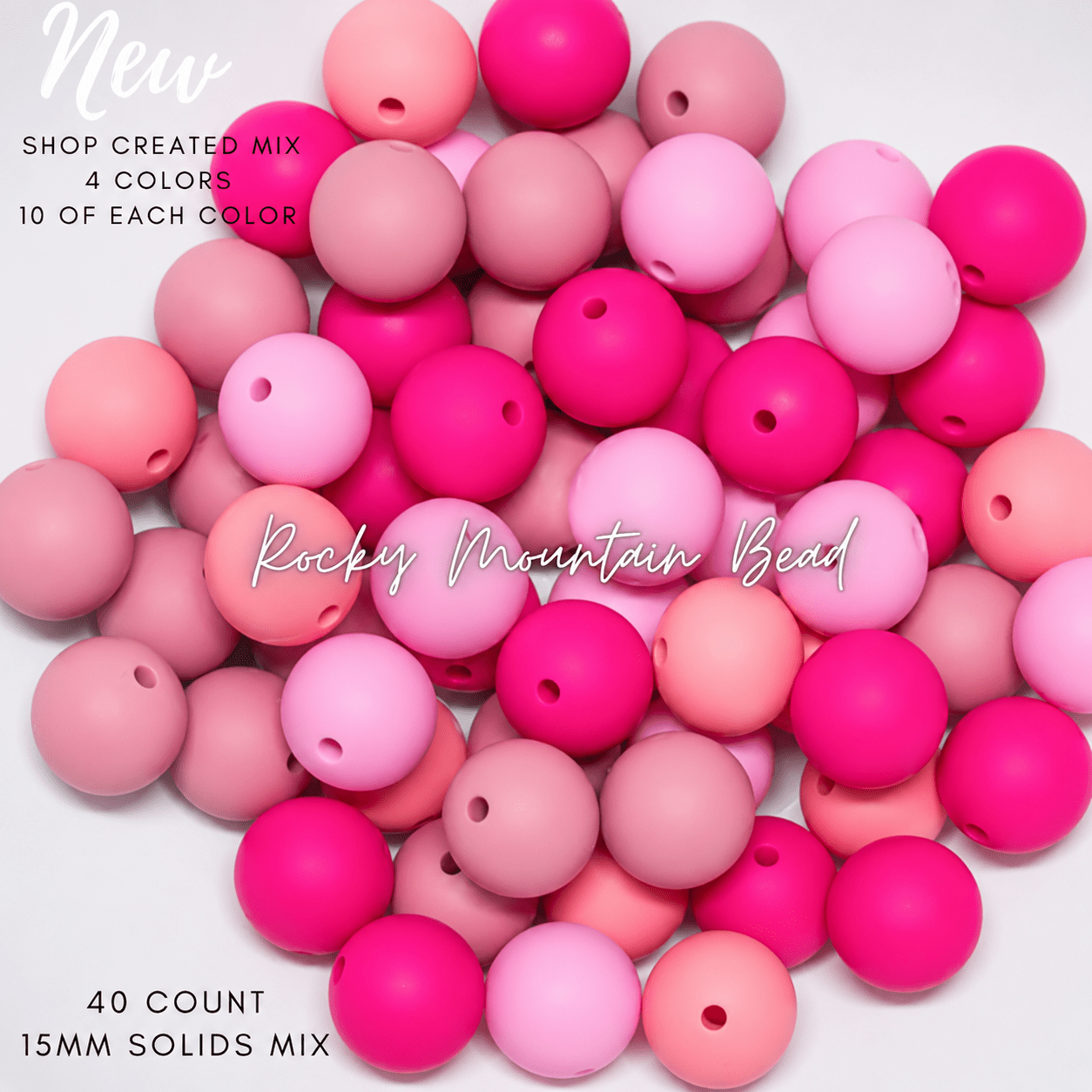 New  15 mm pink tones silicone solid bead mix- 40 count