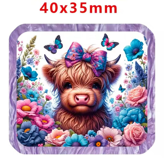 Glitter Acrylic Flatback- Acrylic Planer Resin Charm- Animal Cow