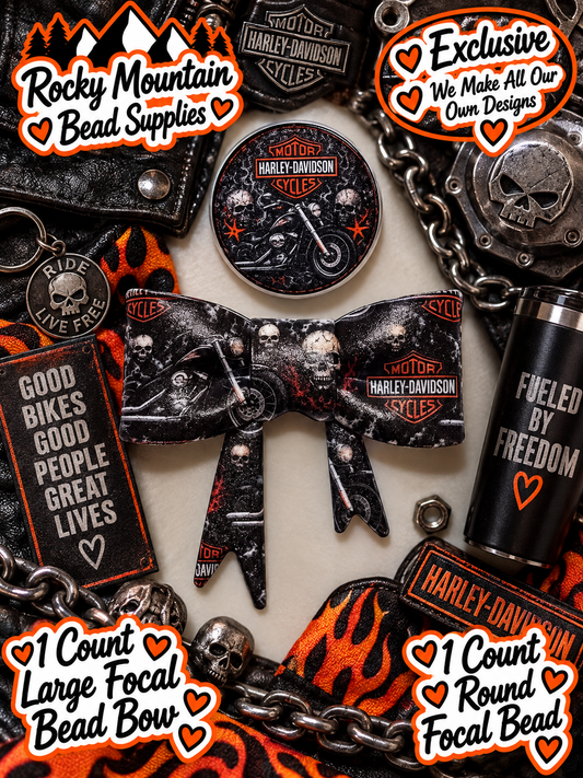 New Shop Exclusive 1 Count Large Silicone Bow 1 Count Focal Bead Round Harley Davidson