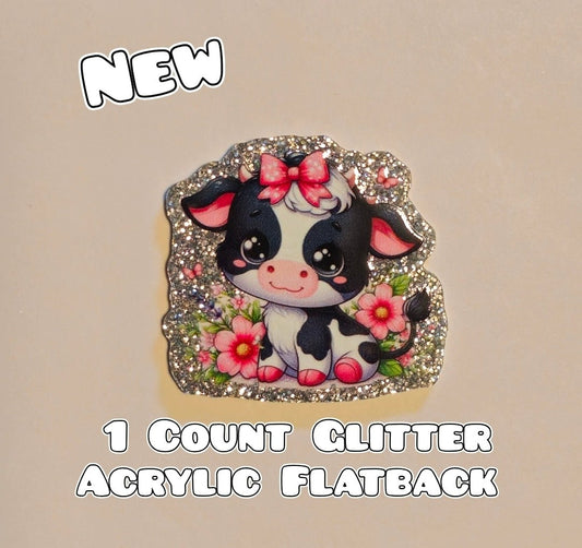 Glitter Acrylic Flatback- Acrylic Planer Resin Charm- Cow