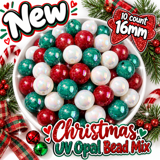 New 10 Count 16MM Opal UV Shimmer DIY Acrylic Beads Christmas Colors