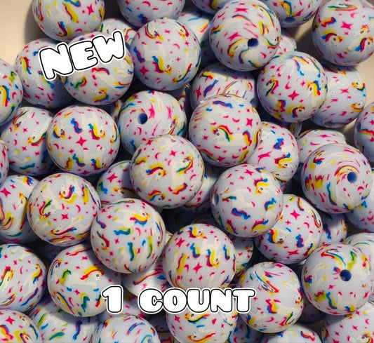 New 1 Count 15mm printed silicone beads Unicorn Rainbows 🌈
