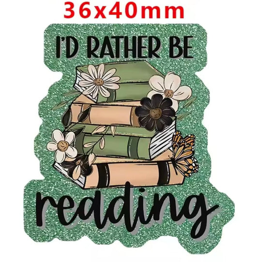 Glitter Acrylic Flatback- Acrylic Planer Resin Charm- I'd rather be reading