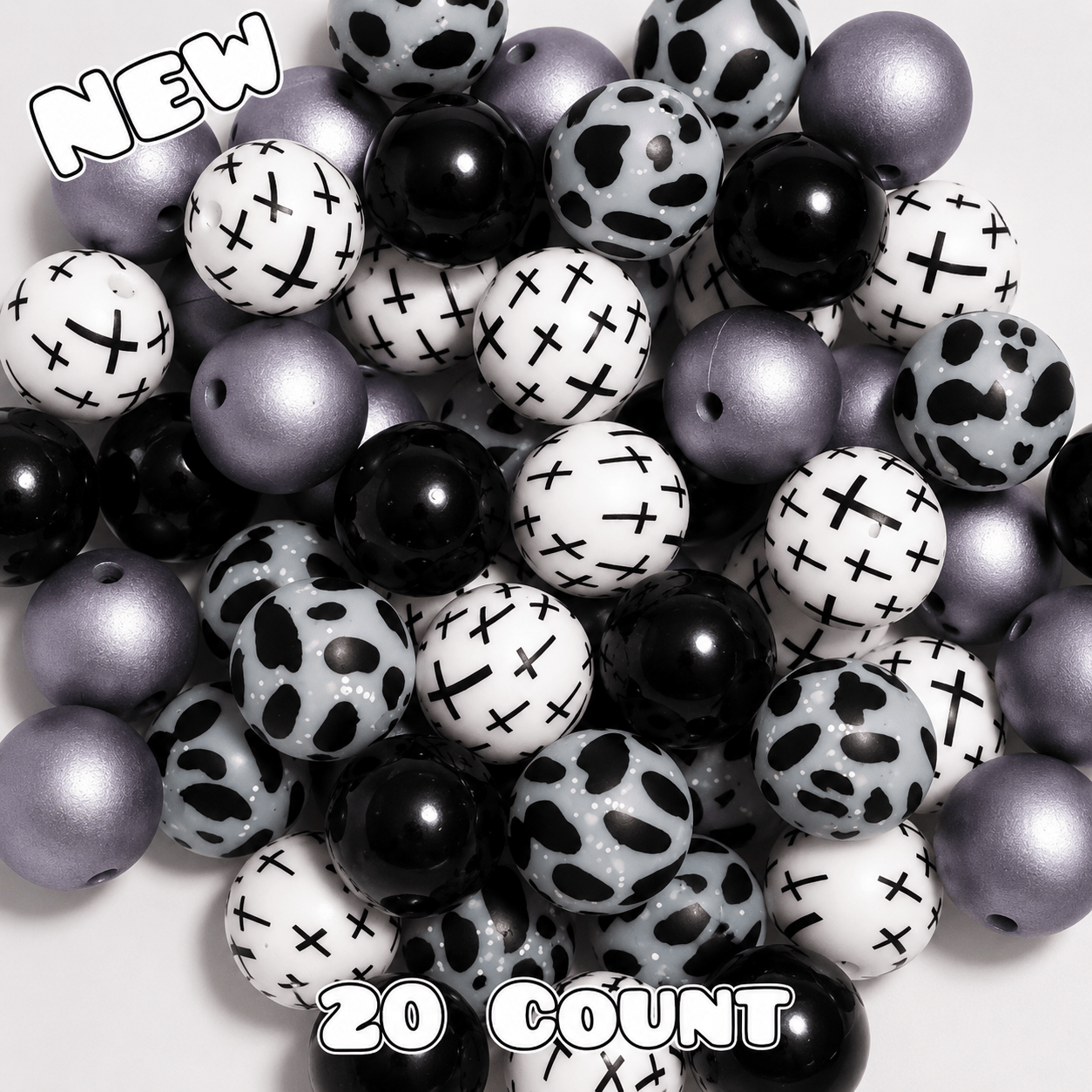 New 15mm Black Cross SILICONE Bead Mix 20 count. DIY Bead Craft Supplies