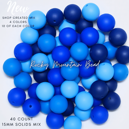 New blue tones 15 mm silicone solid bead mix- 40 count