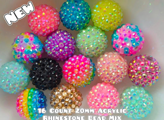 New 16 Count Acrylic 20MM Rhinestone Beads Multi Color Mix
