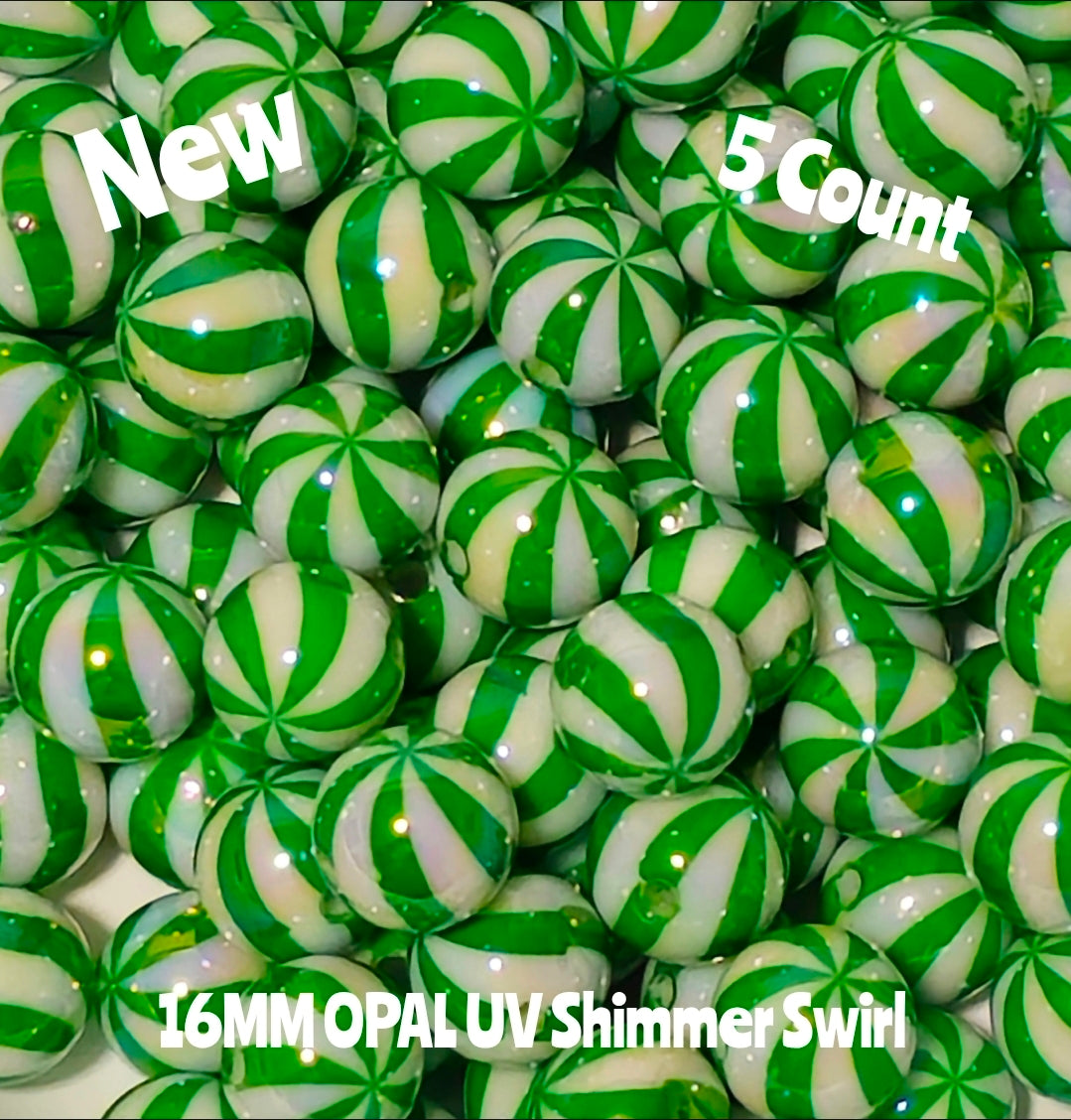 New 5 Count 16MM DIY Acrylic Beads Character Green Swirl Craft Supplies