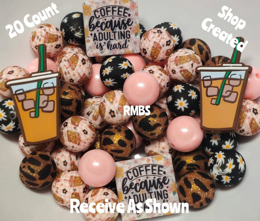New Coffee Silicone Bead Mix DIY Craft Supplies 20 Count 15mm