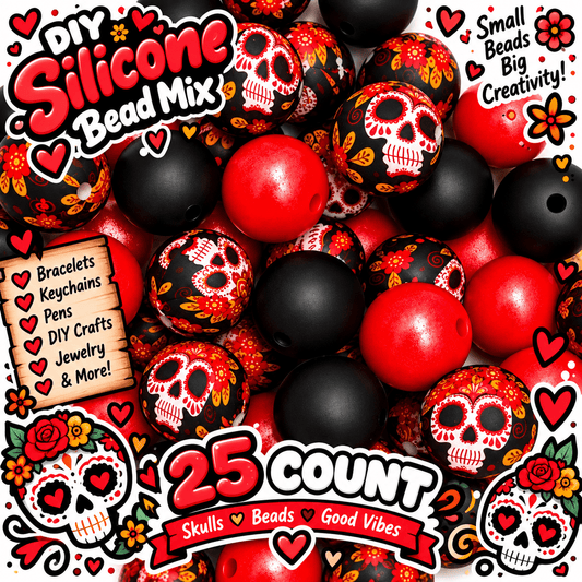 New Floral Skulls DIY Silicone Bead Mix 25 count