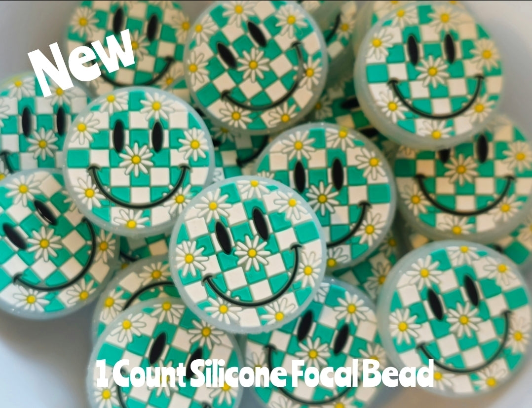 New Silicone Daisy Smiley Face Focal Beads 1 Count DIY Bead Supplies 3 Color Options