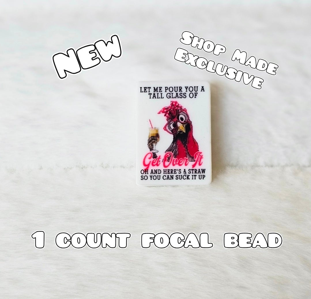 DIY Silicone Printed Focal Beads - 1 Count Bead Charms Craft Supplies Chicken Get Over It