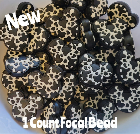 New Cow Print Mouse Ears Focal Beads 1 Count DIY Bead Supplies
