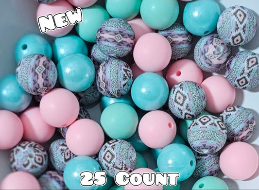 25 Count Silicone Bead Mix Opal Pastel Aztec