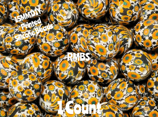 New 1 Count 15mm Printed Beads Sunflower Cows DIY beads Craft Supplies
