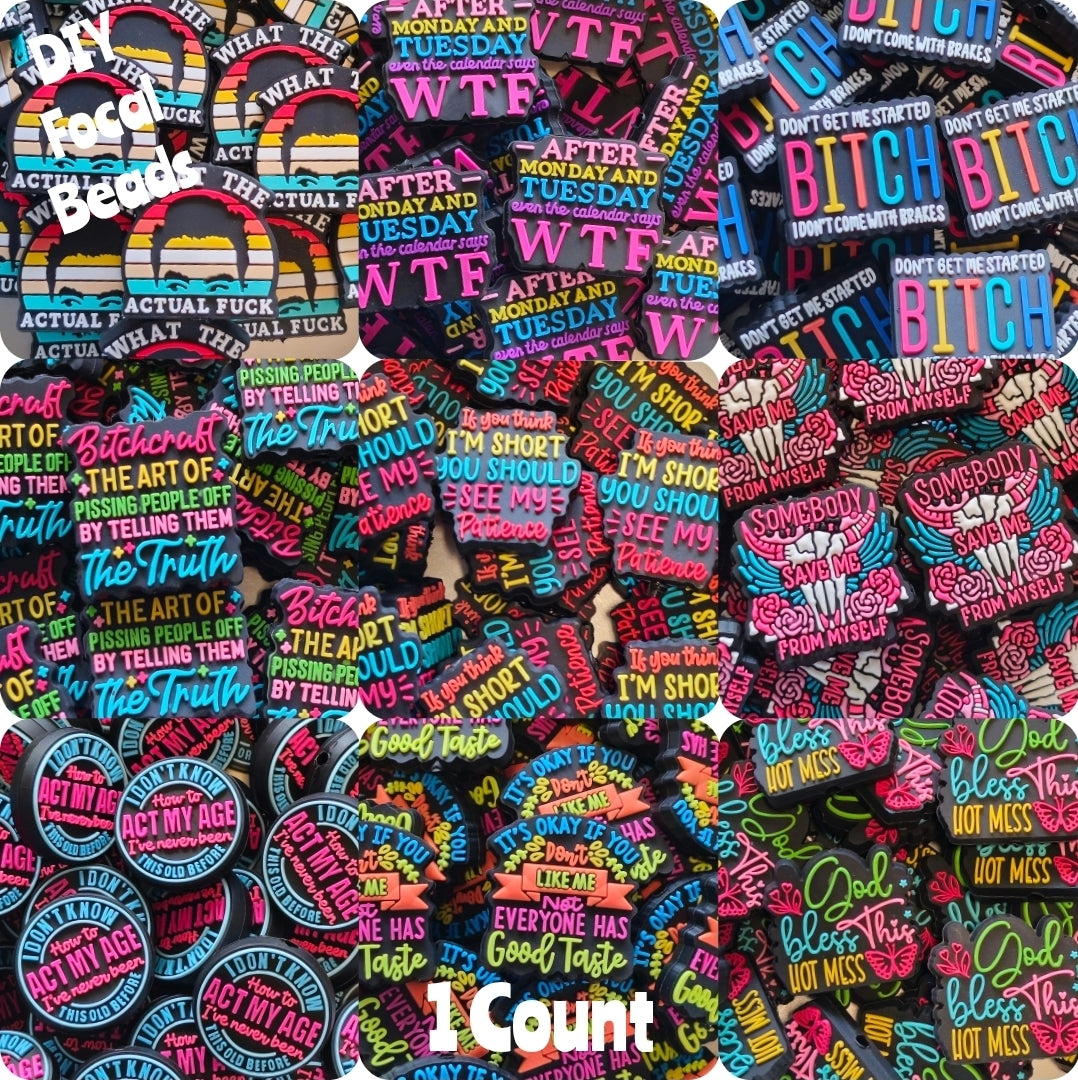 DIY Focal Bead 1 Count Craft Supplies Adult Sassy Sarcastic Words Beads Charms