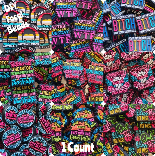 DIY Focal Bead 1 Count Craft Supplies Adult Sassy Sarcastic Words Beads Charms