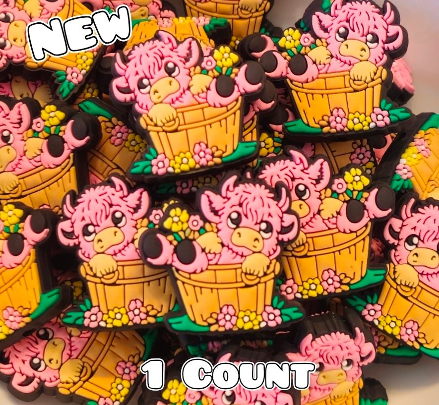 New 1 Count Focal Bead Cow Sunflower