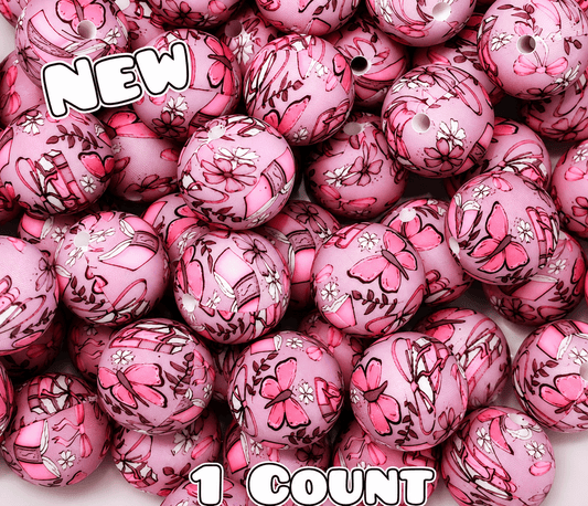 New 1 Count DIY Silicone Beads 15mm printed Butterfly & Books