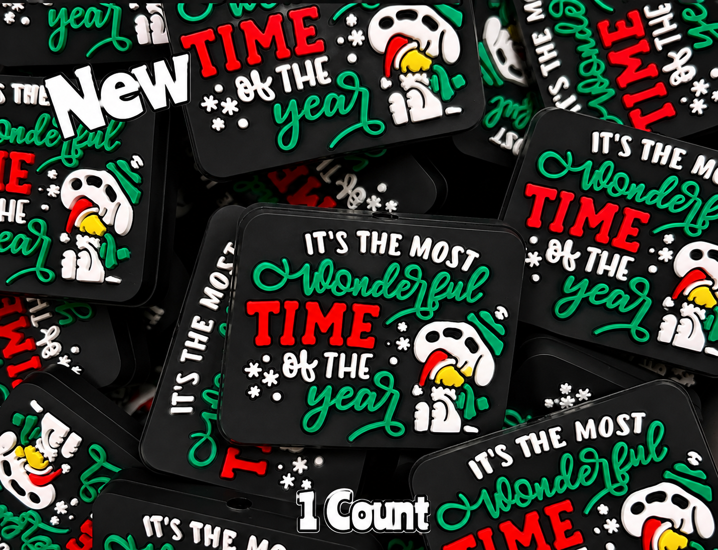 New 1 Count Snoopy Most Wonderfu Time Of The Year Christmas Focal Bead