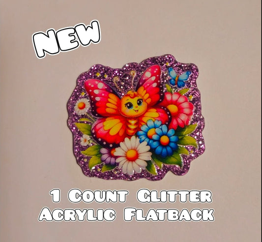 Glitter Acrylic Flatback- Acrylic Planer Resin Charm-  Bee