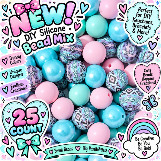 New Teal Western Aztec DIY Silicone Bead Mix 25 count