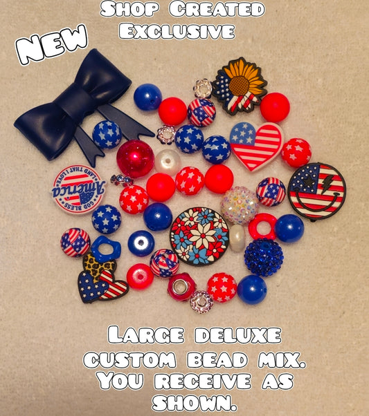 Deluxe Large Silicone & Acrylic Bead Mix Patriotic America 🇺🇸