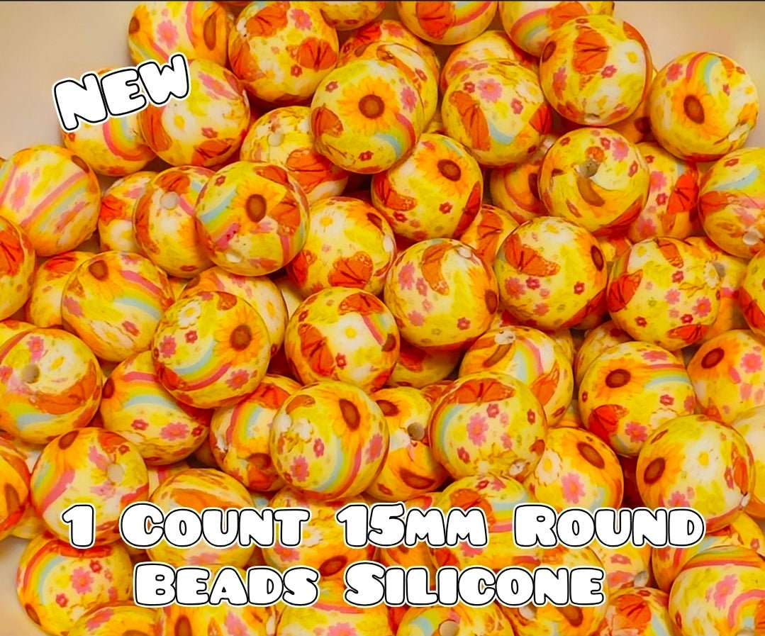 Nuevas cuentas de silicona impresas de 15 mm, 1 unidad, GIRASOL AUDAZ MARIPOSA ARCOÍRIS