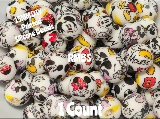 New 1 Count 15mm Printed Beads Character Mickey Mouse Beads Craft Supplies