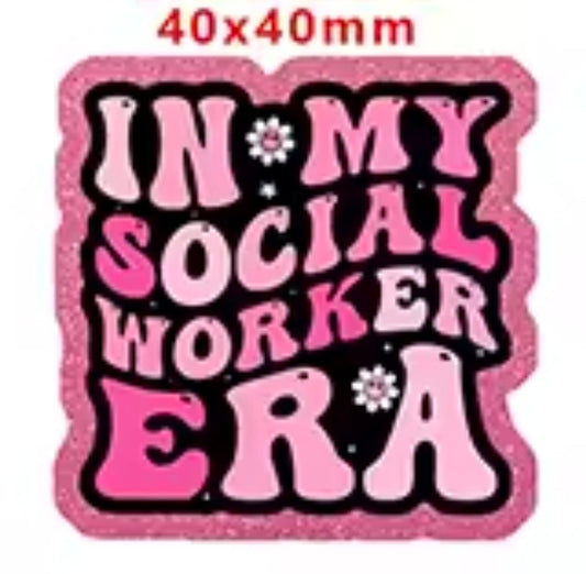 Glitter Acrylic Flatback- Acrylic Planer Resin Charm- Scocial Worker