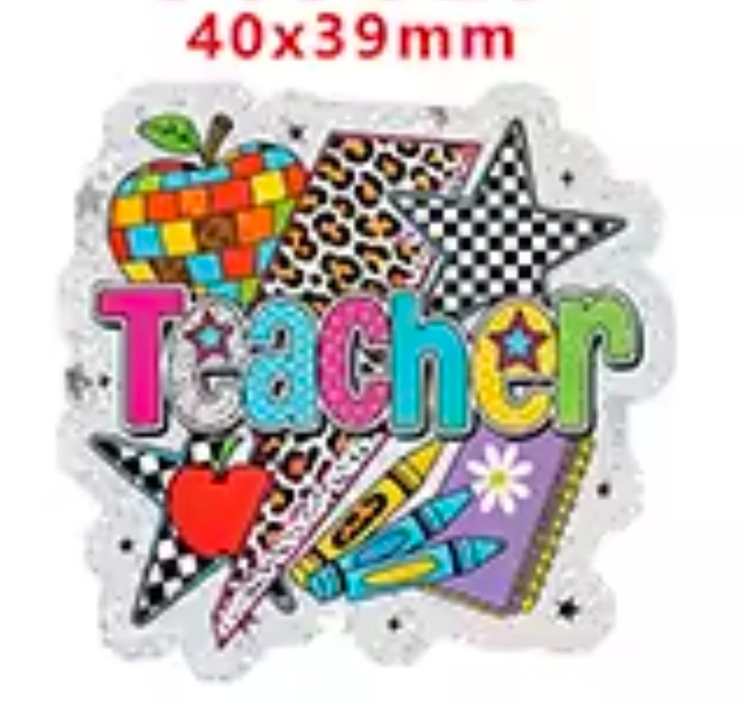 Glitter Acrylic Flatback- Acrylic Planer Resin Charm Teacher