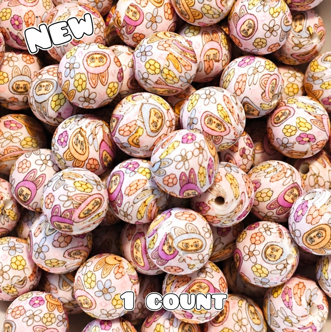 New 1 Count DIY Silicone Beads 15mm printed Labubu