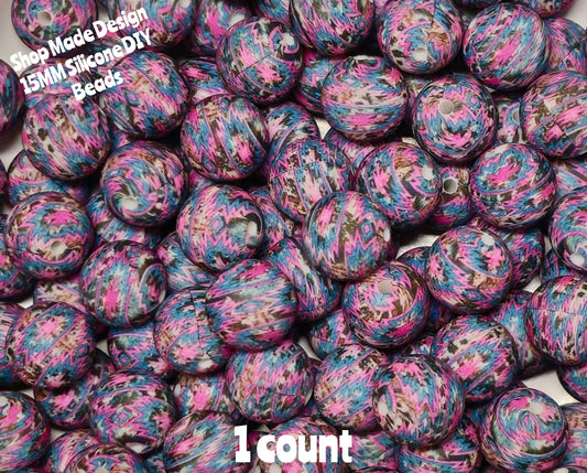 New 1 Count DIY Silicone Beads 15mm printed country Aztec pink beadable accessories