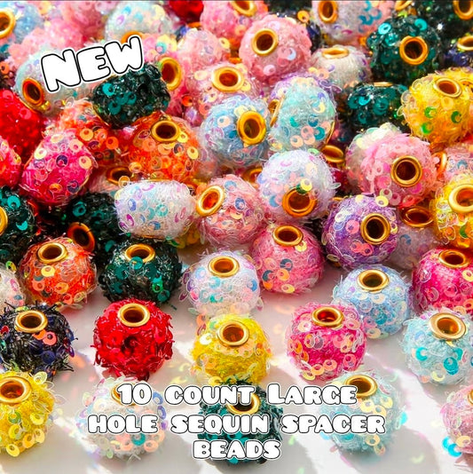 10 Count Large Hole Fuzzy Sequin Spacer Beads