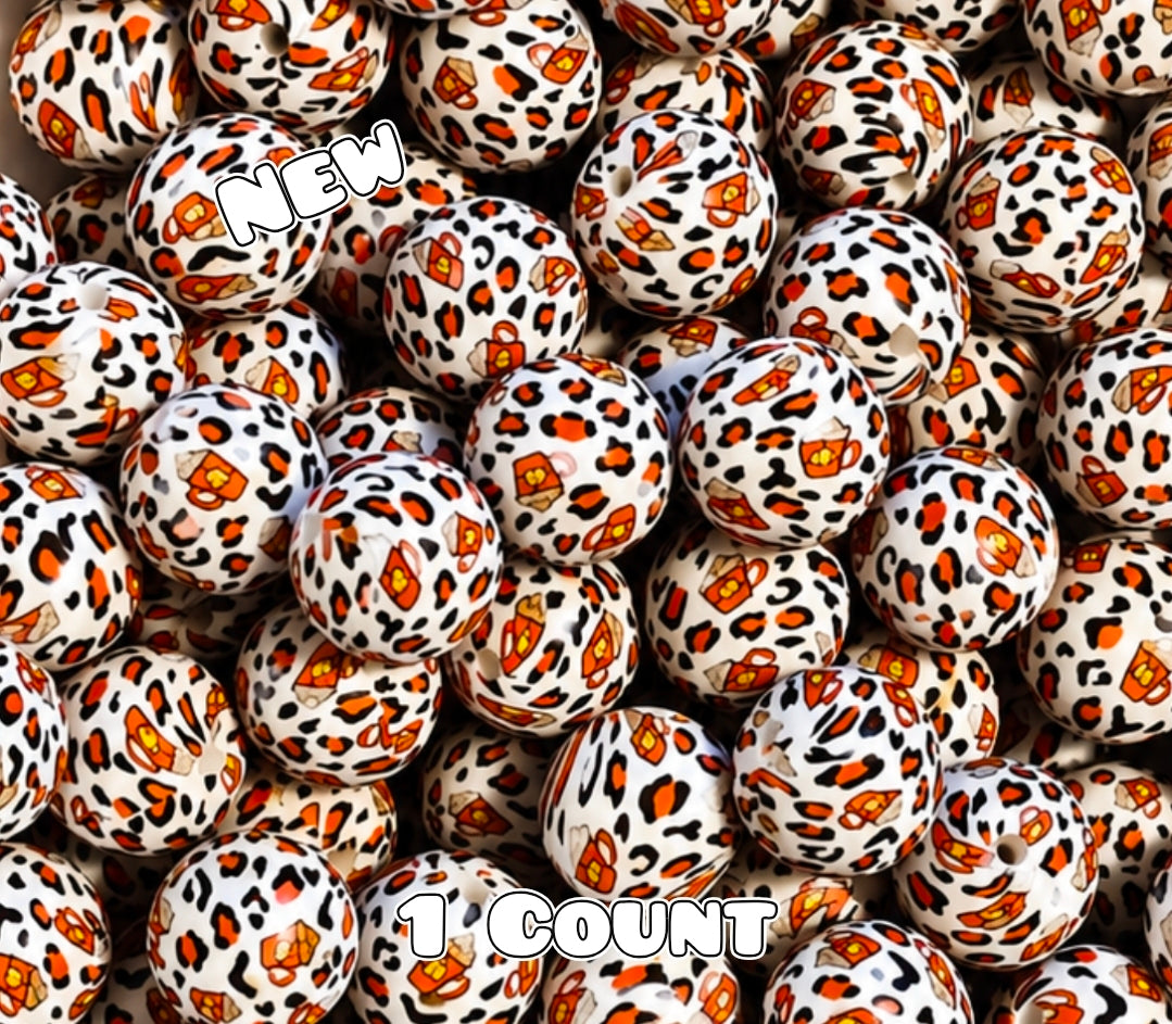New 1 Count DIY Silicone Beads 15mm printed Pumkin Spice