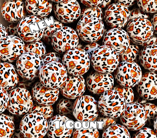 New 1 Count DIY Silicone Beads 15mm printed Pumkin Spice
