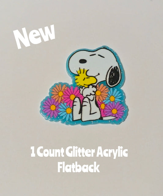 New 1 Count Glitter Acrylic Flatback Snoopy