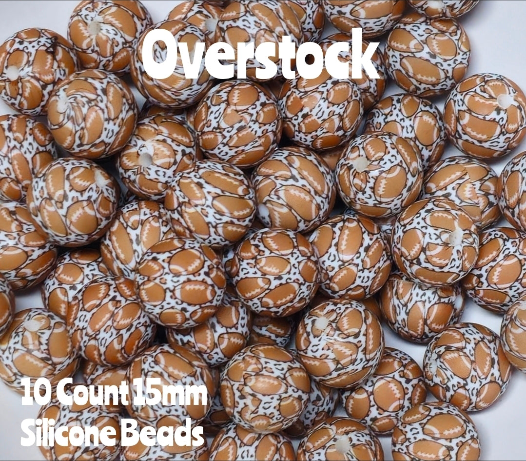 10 Count DIY 15MM Silicone Printed Beads Bead Supplies Football Makes them around .20 cents each