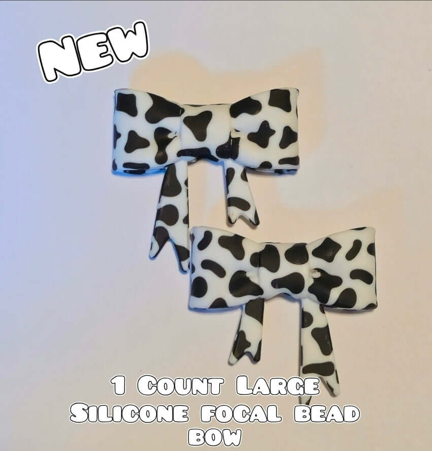 1 Count Large Silicone Printed Bow Focal Beads. Bow beadable accessories