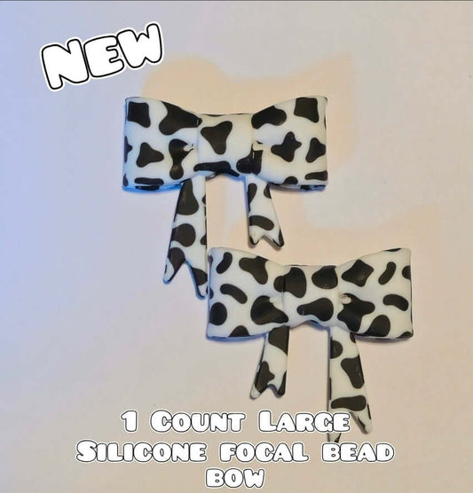 1 Count Large Silicone Printed Bow Focal Beads. Bow beadable accessories