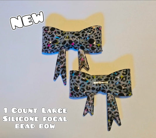 1 Count Large Silicone Printed Bow Focal Beads. Bow beadable accessories. Shimmer Glossy Finish