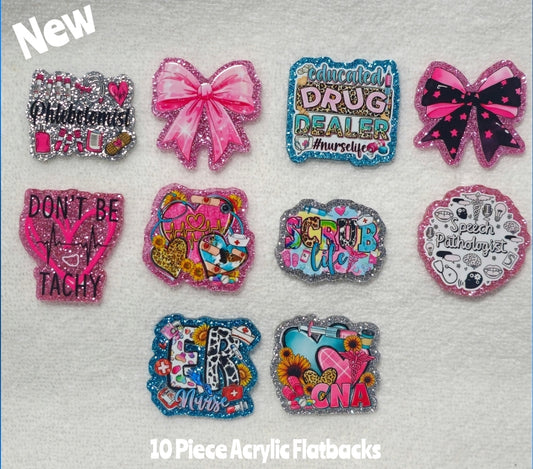 New 10 Piece Medical Acrylic Flatbacks