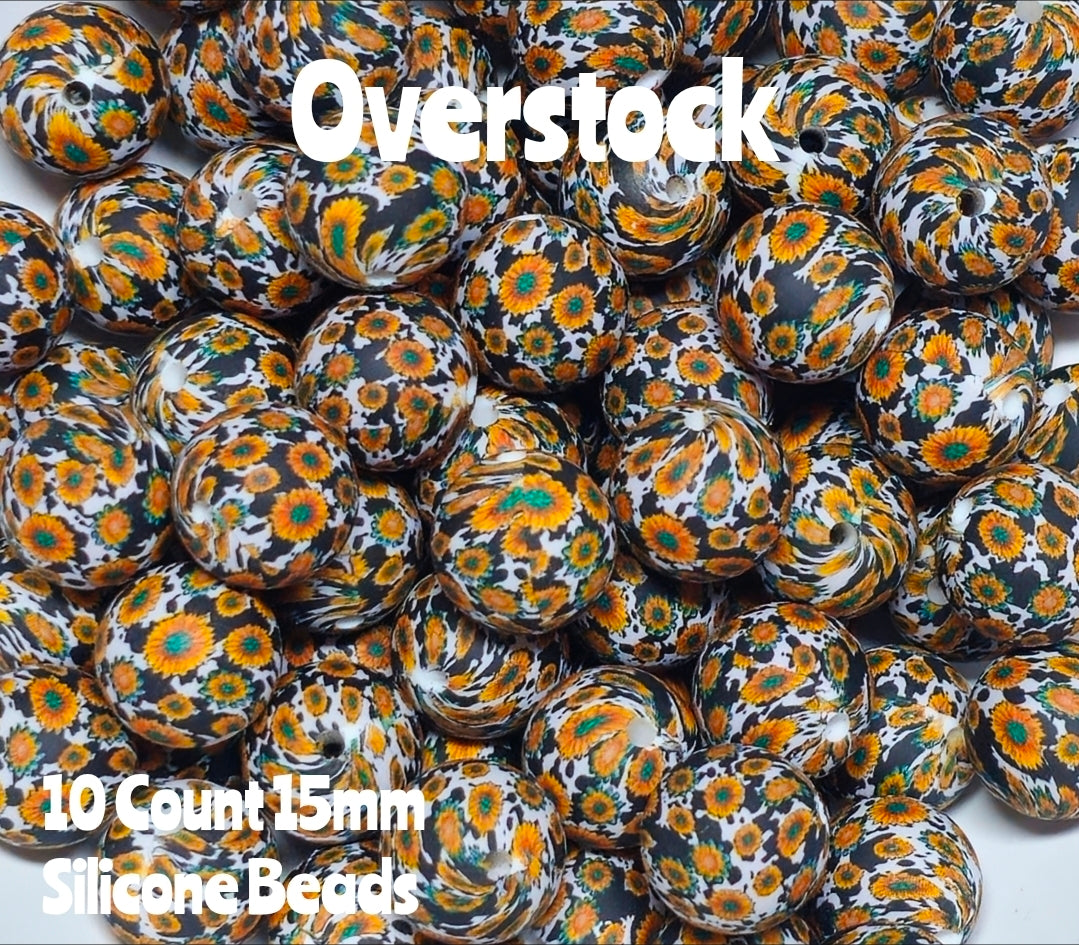 10 Count DIY 15MM Silicone Printed Beads Bead Supplies sunflower cow Makes them around .20 cents each