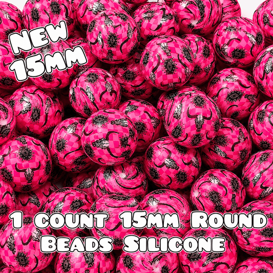 New 1 Count 15mm printed silicone beads BOLD PINK LONGHORN