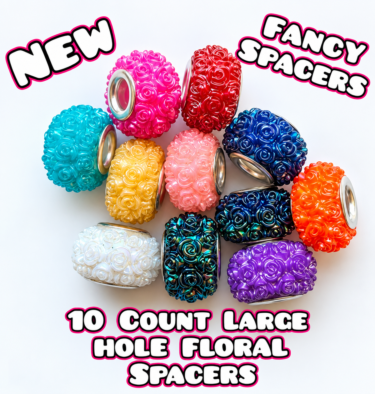10 Count Fancy Large Hole 14mm Flower Spacer Beads Mix