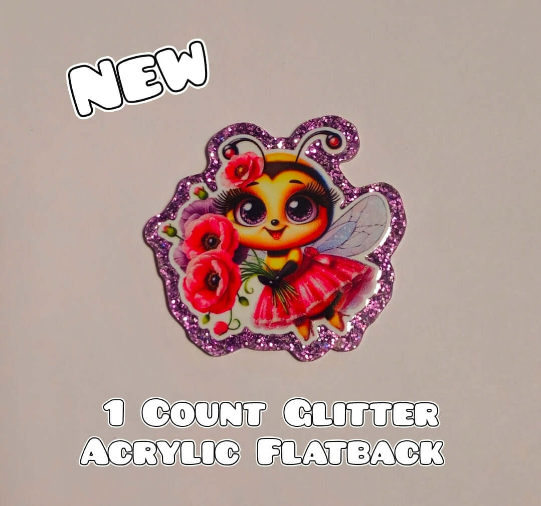 Glitter Acrylic Flatback- Acrylic Planer Resin Charm- Bee